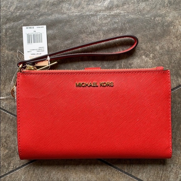 Michael Kors Large Double Zip Wristlet Leather Flame Color - Picture 14 of 16